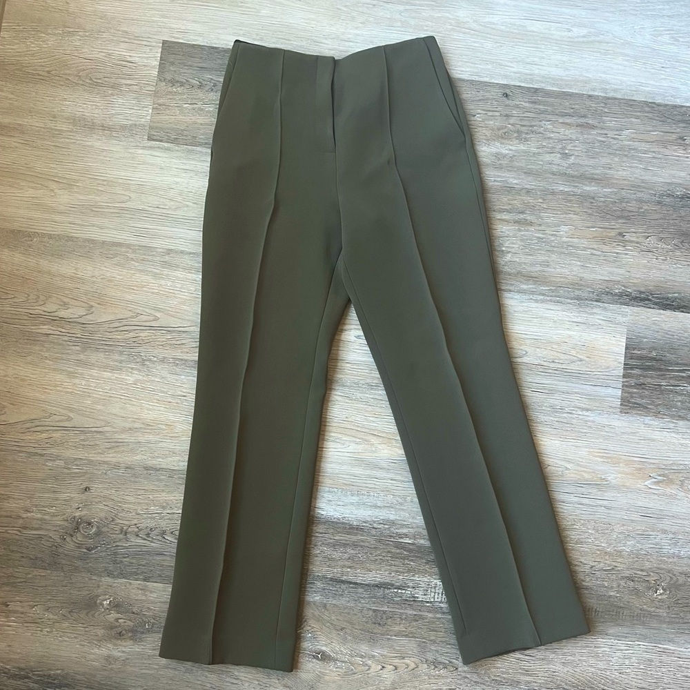 Diane Von Furstenberg pleated olive green trousers